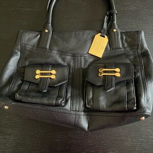 Ralph Lauren Black and Gold Shoulder Bag with Structured Design